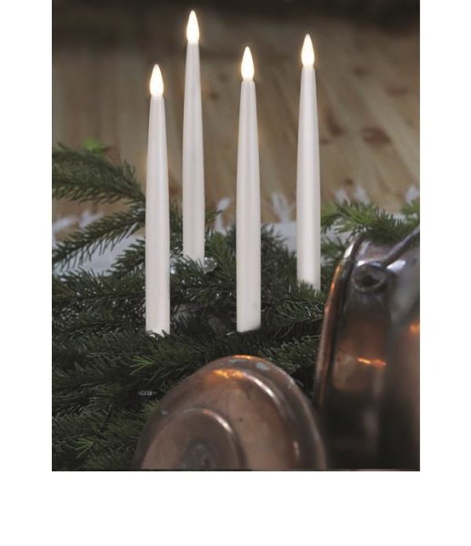Advent LED Spitzkerzen 4-er Set 28cmx2,3cm flackernd weiß inkl. Fernbedienung + Batterien***