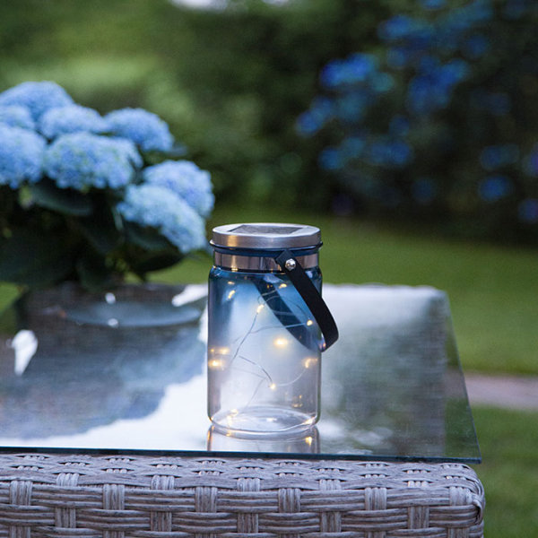 LED Solar-Glas "Tint blau" Solarleuchte warmweiß inkl. Solarpanel + Akku