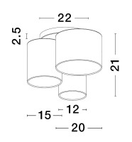 Deckenleuchte "BRYSON" 3x max. 12W Weiß + Schwarz +Grau E27 dimmbar ohne Leuchtmittel